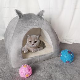 Cat Beds Drop Foldable 2-in-1 Bed Indoor Kitten Tent House Warm For Small Pet Dog Nest Cave Sleeping Cosy Plush Mats