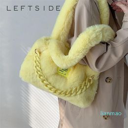 Evening Bags Shoulder For Women 2023 Winter Korean Fashion Faux Fur Ladies Handbags Thick Chian Candy Color