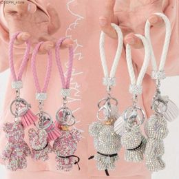 Key Rings Rhinestone Bulldog Bear Keychain French dog Car Pendant Tassel Key Chain Ring Holder Bag Llaveros Mujer Jewellery accessories Gift J230427