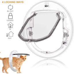 Cages Pet Door Silent Security 4Way Locking with Strong Magnetic Closure Transparent Cat Flap Door for Small Cats and Dogs up to 10kg