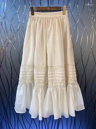Skirts 2023 Women Fashion Sexy Casual Elastic Waist Vertical Striped Lotus Leaf Hem Fairy Temperament Long Skirt 1623