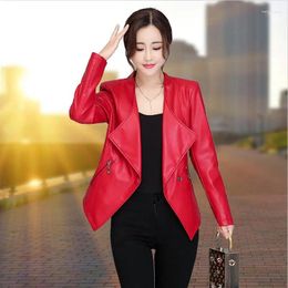 Women's Leather 3XL Women Jacket 2023 Motorcycle Female Clothing Short Slim Stand Collar PU Coat