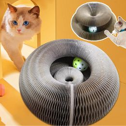 Toys Deformable Cat Scratcher Magic Organ Cat Toy with Bell Round Corrugated Card Grinding Claw Scrapers for Cats Scratch Board