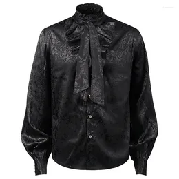 Men's Casual Shirts Floral Ruffled Black Shirt Medieval Steampunk Gothic Renaissance Victorian Top Party Club Bar Social