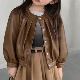 Jackets 2023 Korean Version Of The Children's Female Baby Biker Jacket Coat Kids For Girls Leather Fall