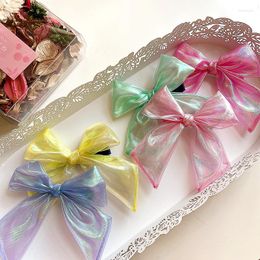 Hair Accessories Vintage Colorful Gauze Bow Streamer Clips For Girls Child Pins Barrettes Kids Duckbill Clip Headdress