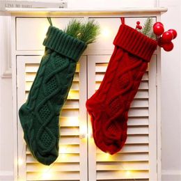 Women Socks Christmas Stocking Knitted Tree Hanging Pendant Festival Decorations For Home Gifts Ornament Plaid Red Stockings