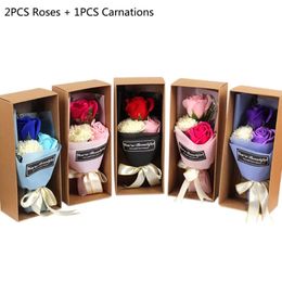 Artificial Fragrance Rose Carnation Bouquet Gift Box Shower Body Soap Flower Gift Wedding Party Discount 3pcs 231127