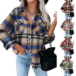 Women's Jackets Women Autumn Winter Thick Button Plaid Shirts Flannel Loose Casual Pocket Coat Outerwear