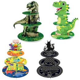 Other Event Party Supplies 3-tier Lovely dinosaur cake stand Tyrannosaurus rex cupcake holder for kids happy Birthday Party Supplies dinosaur party decor 231127