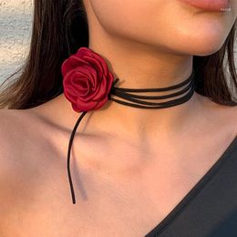 Choker Women's Camellia Rose Flower Necklaces Adjustable Necklace Velvet Fabric Collar Fashion Jewellery Accessories