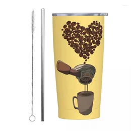 Tumblers Barista Coffee Beans Heart Tumbler With Straw Stainless Steel Travel Mug Double Wall Vacuum Insulated For Cold 20oz