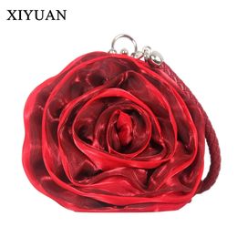 Evening Bags XIYUAN 19 Colours Rose Flower Bag For Ladies Silk Wedding Party Purse s Cute Round Tote Handbag Female 231127