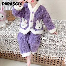 Pajamas Childrens Flannel Set Baby Girls Autumn Winter Fashion Vneck Twopiece Thick Foreignstyle Home Clothes 17Y 231127