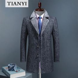 Men's Fur Faux Highquality Winter Cashmere Padded Coat Long Suit Collar Wool Windbreaker Woollen with Cotton 231124