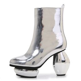 Boots High Heel Womens Shoes Heel Winter Cool Fashion Autumn Thick heeled Silver Patent Leather Short Bling 231127