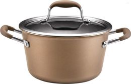 Double Boilers Hard Anodized Nonstick Sauce Pan/Saucepan With Lid 4.5 Quart Brown