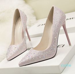 Dress Shoes 2023 Fashion Sweet Delicate Elegant Thin Heel High Shallow Mouth Tip Jackpot Diamond Rhinestone