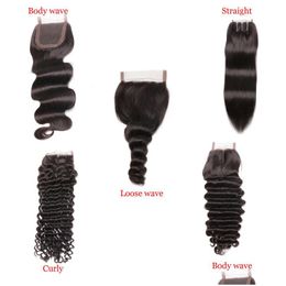 Top Closures 4X4 Transparent Lace Body Loose Deep Wave Jerry Curly Kinky Human Hair Middle 3 Parts Closure Drop Delivery Products Exte Dhtsp