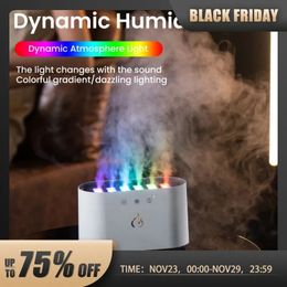 Decorative Objects Figurines Desktop Dynamic Music Ultrasound Flame Air Humidifier Home 900ML RGB Led Light Diffuser Machine Mist Maker 231124