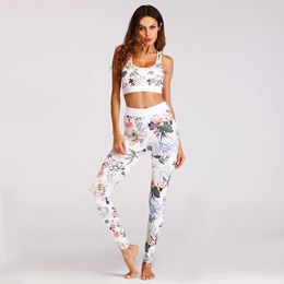 Yoga Outfit Women Yoga Sets Print Flower 2 pieces Gym Clothing Bra Leggings Workout Outfit Female Athletic Pilates Training Fitness Sets P230504