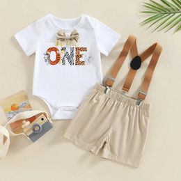 Clothing Sets Infant Baby Boys Jumpsuits White Short Sleeve Letter Print Romper Suspender Shorts Casual Outfits Children Summer Suit