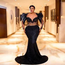 Party Dresses Black Glitter Beaded Lace Prom Plus Size African Mermaid Formal Evening Dress Aso Ebi Style Wedding Guest Gowns Custom