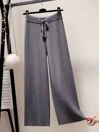 Women's Pants 2023 Autumn Winter Knitted Slim Wide-leg Children's High-waisted Drape Straight Mopping Sweater Trousers