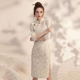 Casual Dresses Chinese Summer Traditional Cheongsam Dress Women Retro Three-Quarter Qipao Bodycon Sexy Mid-Length Sleeve Fashion