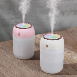 Humidifiers 330ml Portable Mini Electric Air Humidifier USB Ultrasonic Humidifier Cool Mist Maker Oil Aroma Diffuser With Colourful LED Lamp 230427