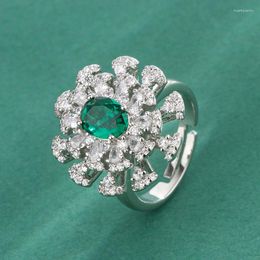 Cluster Rings 2023 Arrival Simulation Emerald Wedding Ring For Women Creative Double Layer 925 Silver Color Retro Bridal Jewelry