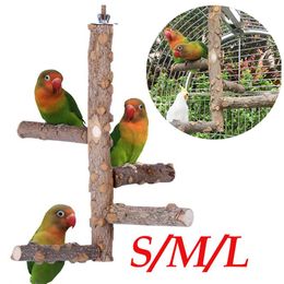 Toys Pet Parrot Raw Wood Fork Tree Branch Stand Rack Toy Parrot Perches For Bird Cage