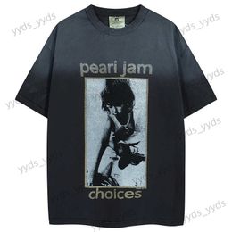 Men's T-Shirts Vintage Pearl Jam Band Tee Retro Print Distressed Short Sleeve High Street Casual Pure Cotton Summer T Shirt for Men Streetwear T231127