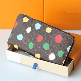 L 23SS X Yayoi Kusama Multicolor Dot Wallet Designer Card Holders Purse Long zip wallet SARAH KEY POUCH Leather Envelope Wallets C333S