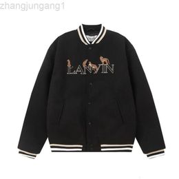 24SS Designer Lanvin Hoodie Lanvins Cheng Yi's Same LANVIN Langfan Zhaocai Jinbao Capsule Series Black Embroidered Baseball Suit for Men and Women's Leisure