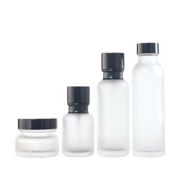 50G Glass Bottle Wtih Plastic Wood Grain Lids 50ML 110ML 150ML Frost Glass Cream Cosmetic Container Pump Bottles Aclql