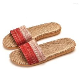 Slippers Women Flax Home Summer Casual Slides Beach Shoes Ladies Indoor Linen Bohemia Striped Flip Flops Sandals