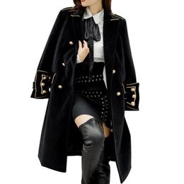 Fur Double Breasted Military style Wool Coat British Style Work Business Blends Korean Coat Outwear Winter Women Coats