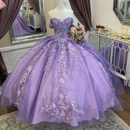 Lavender Sequins Off the Shoulder Quinceanera Dresses Ball Gown Appliques Lace Beaded Mexican Sweet 16 Dresses 15 Anos