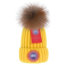 NEW Designer Winter cap Knitted Woolen Hat Men Women Chunky Knit Thick Warm faux fur pom Hats Female Bonnet k-5