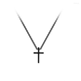 Chains Season Gate Silver Color Fashion Simple Cross Personality Black Pendant Collarbone Chain Gift Necklace For Woman SN077