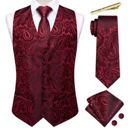 Men's Vests Paisley Silk Men Vest Red Black Blue Green Purple Jacquard Waistcoat Jacket Necktie Hanky Cufflinks Clip Wedding Business Hi-Tie