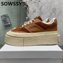 Dress Shoes Flat Thick Sole Lace Up Breathable Spring Summer Real Leather Suede Synthesis Platform Walking Unisex 2023 231127