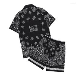 Mens Tracksuits Fashion T-shirts Sets Menswear Cutout Pattern Print T-shirt High Quality Short Sleeve Casual Shorts Set