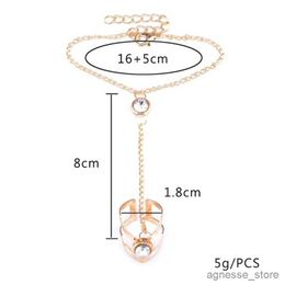 Wedding Rings Link Chain Ring Connected Bracelets Gold Colour Metal Finger Ring Bracelets Hand Harness Fashion Jewellery Women R231127