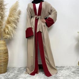 Ethnic Clothing Malaysia Cardigan Abaya Lace-up Robe Belt High Quality Muslim Modest Simple Dress Abayas For Women EID Ramadan Islamic