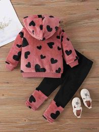 Clothing Sets Cute baby girl outfit Long sleeve warm plush hoodie and leggings two-piece fall/winter baby outfit R231127