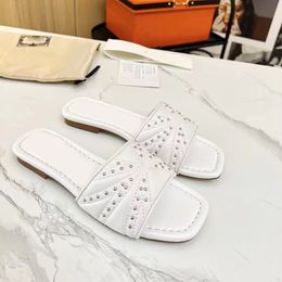 Cystal Mule Slippers Slides Sandals flattie heeled flat heels Square open toe women's luxury designers Rubber outsole Casual Fashion Pretty shoes factory footwear