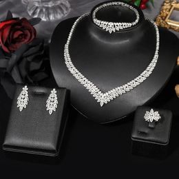 Beaded Necklaces Fashion Minimalist 4piece Cubic Zirconia Bridal Wedding Jewelry Set Saudi Nigeria Womens Romantic Dress 231124