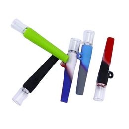 Colourful Silicone Portable Pyrex Thick Glass Pipes Herb Tobacco Cigarette Holder Catcher Taster Bat One Hitter Handpipes Mini Smoking Tube